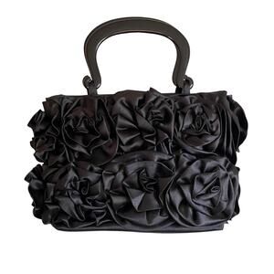 y2k vintage 00s silk black rosette handbag handmade vietnamese purse